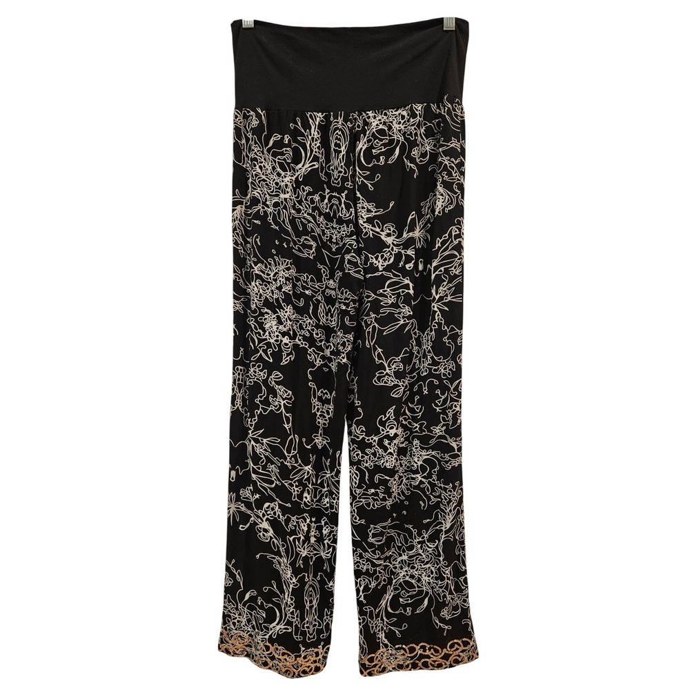 Soft Surroundings Black White Floral Print Wide Leg Lounge Pants Size Small